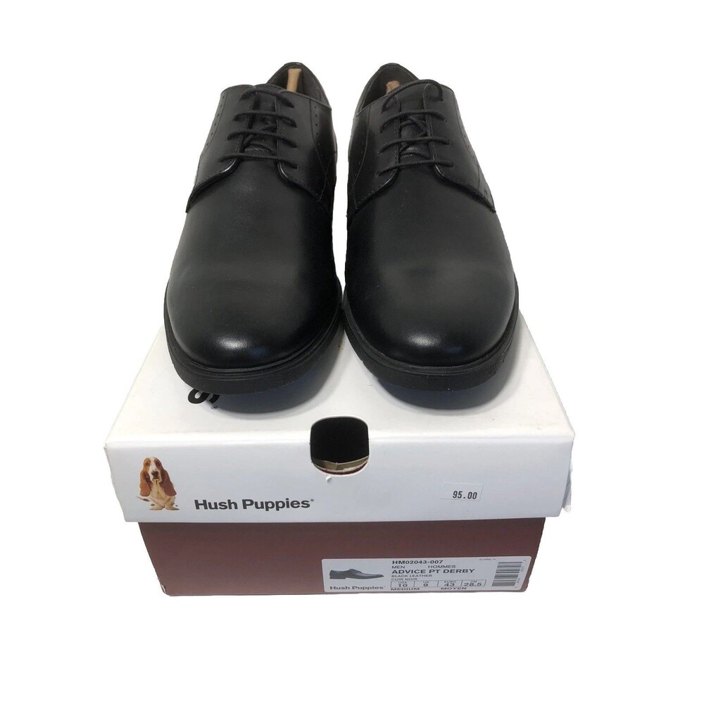 Hush Puppies Men's 10 M Black Leather Lace-Up Derby Dress Shoes Round Toe NWB